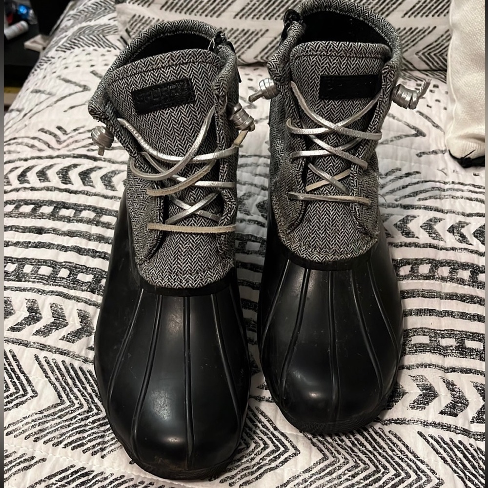 Sperry Classic Duck boots, waterproof, women’s 8, grey herringbone.